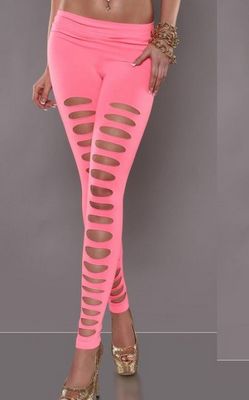 Women Fashion Solid Color Pink Cut Out Punk Leggings